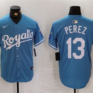 Kansas City Royals #13 Salvador Perez Light Blue Cool Base Stitched Jersey