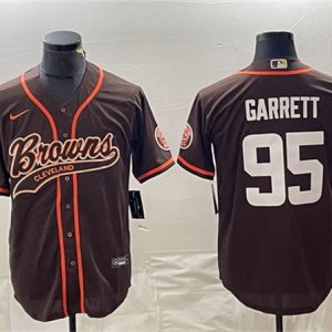 Cleveland Browns #95 Myles Garrett Brown With Patch Cool Base Stitched Jersey