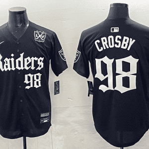 Las Vegas Raiders #98 Maxx Crosby Black 'Gothic Sin City Shadows Edition' With 65th Anniversary Patch Vapor Limited Stitched Jersey