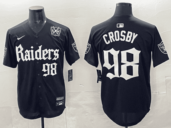 Las Vegas Raiders #98 Maxx Crosby Black 'Gothic Sin City Shadows Edition' With 65th Anniversary Patch Vapor Limited Stitched Jersey