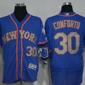 Mets #30 Michael Conforto Blue(Grey NO.) Flexbase Authentic Collection Stitched Jersey