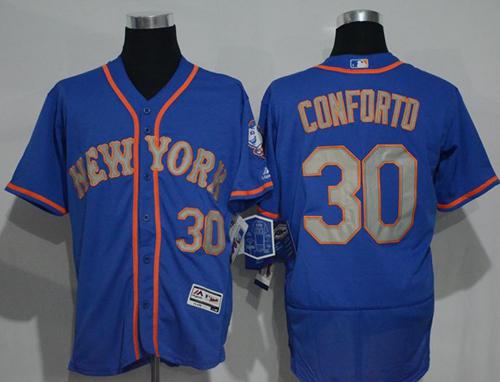 Mets #30 Michael Conforto Blue(Grey NO.) Flexbase Authentic Collection Stitched Jersey