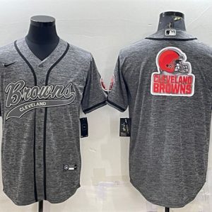 Cleveland Browns Gray Team Big Logo With Patch Cool Base Stitched Baseball Jersey