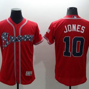 Braves #10 Chipper Jones Red Flexbase Authentic Collection Stitched Jersey