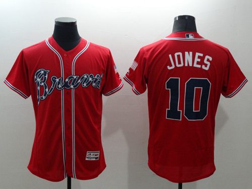 Braves #10 Chipper Jones Red Flexbase Authentic Collection Stitched Jersey