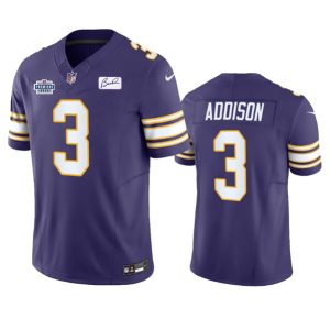 Minnesota Vikings #3 Jordan Addison Purple 2023 F.U.S.E. Prem1ere Patch And Bud Grant Patch Vapor Limited Stitched Jersey