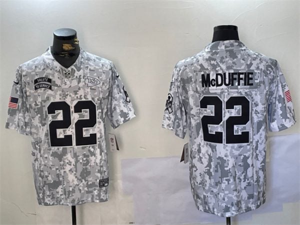 Kansas City Chiefs #22 Trent McDuffie 2024 F.U.S.E. Arctic Camo Salute To Service Limited Stitched Jersey