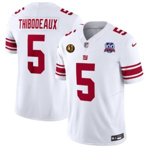 New York Giants #5 Kayvon Thibodeaux White 2024 F.U.S.E. With John Madden Patch And 100TH Season Patch Vapor Untouchable Limited Stitched Jersey