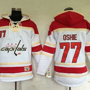 Capitals #77 T.J Oshie White Sawyer Hooded Sweatshirt Stitched Jersey