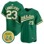 Oakland Athletics #23 Shea Langeliers Green 2024 Limited With Rickey Henderson Patch Stitched Jersey