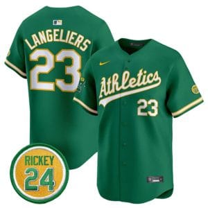 Oakland Athletics #23 Shea Langeliers Green 2024 Limited With Rickey Henderson Patch Stitched Jersey
