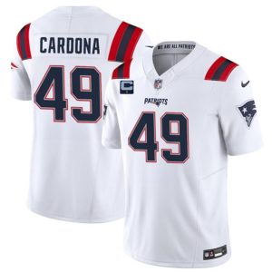New England Patriots #49 Joe Cardona White 2024 F.U.S.E. With 1-Star C Patch Vapor Limited Stitched Jersey