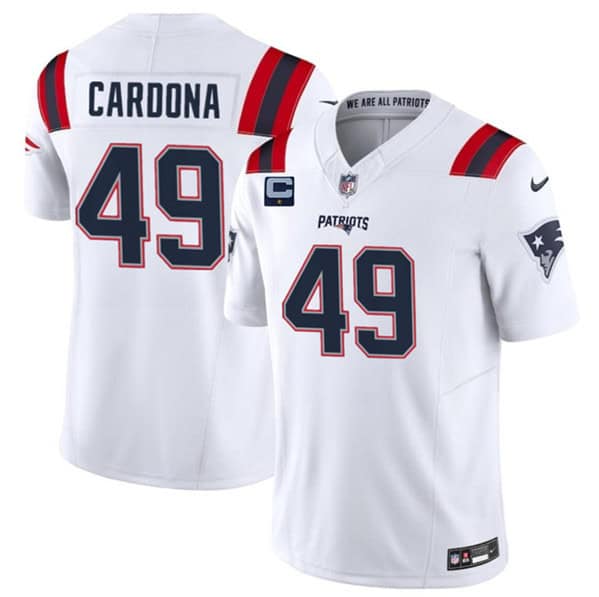 New England Patriots #49 Joe Cardona White 2024 F.U.S.E. With 1-Star C Patch Vapor Limited Stitched Jersey