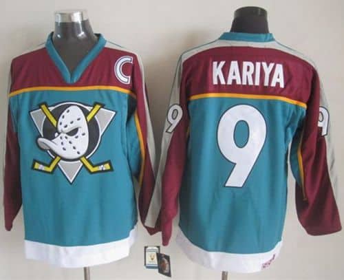Ducks #9 Paul Kariya Red Turquoise CCM Throwback Stitched Jersey