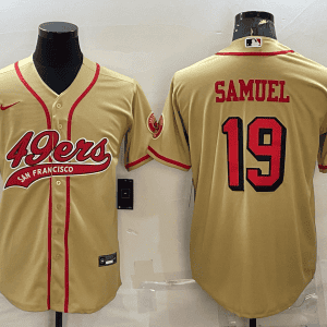 San Francisco 49ers #19 Deebo Samuel New Gold With Patch Cool Base Stitched Baseball Jersey