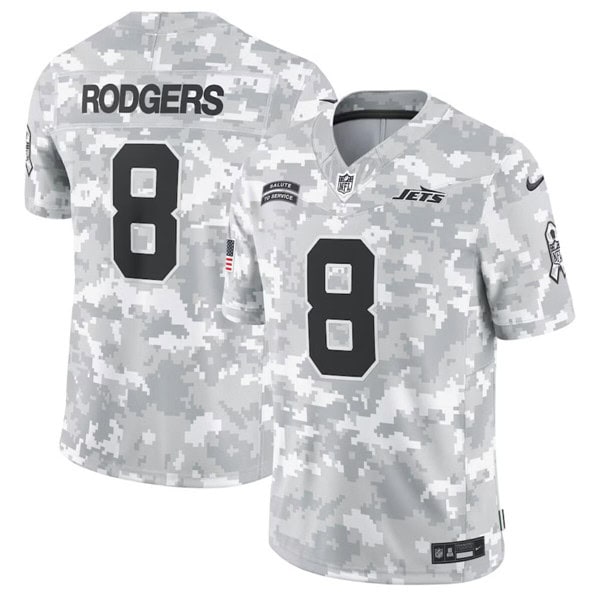 New York Jets #8 Aaron Rodgers Arctic Camo 2024 F.U.S.E. Salute To Service Limited Stitched Jersey