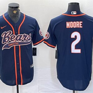 Chicago Bears #2 DJ Moore Navy With Patch Cool Base Stitched Jersey