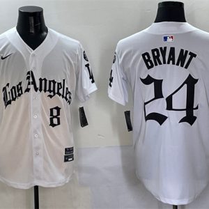 Los Angeles Dodgers Front #8 Back #24 Kobe Bryant White Mexico 2025 LA Gothic Style With Fernando Patch Vapor Premier Limited Stitched Jersey