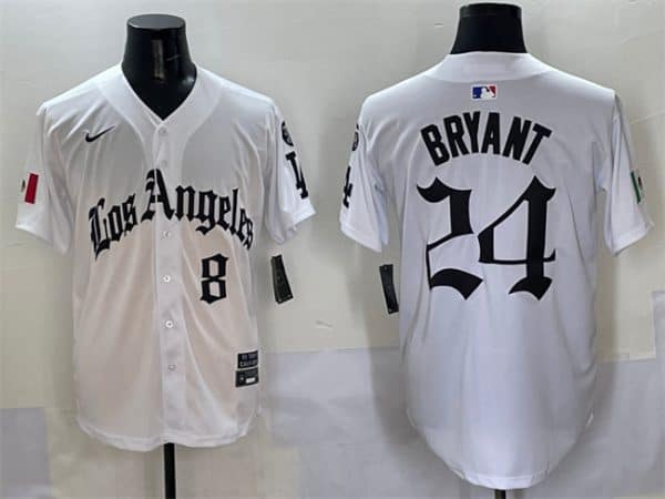 Los Angeles Dodgers Front #8 Back #24 Kobe Bryant White Mexico 2025 LA Gothic Style With Fernando Patch Vapor Premier Limited Stitched Jersey