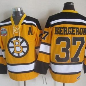 Bruins #37 Patrice Bergeron Yellow Winter Classic CCM Throwback Stitched Jersey