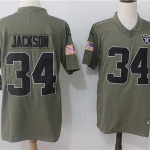 Raiders #34 Bo Jackson Olive Salute To Service Limited Stitched Jersey