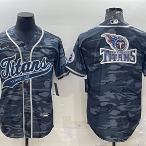 Tennessee Titans Gray Camo Team Big Logo With Patch Cool Base Stitched Baseball Jersey
