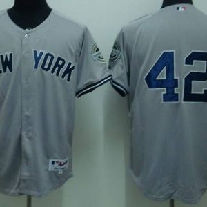 Yankees #42 Mariano Rivera Stitched Grey Jersey