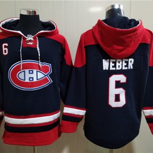 Montreal Canadiens #6 Shea Weber Navy Red Lace-Up Pullover Hoodie