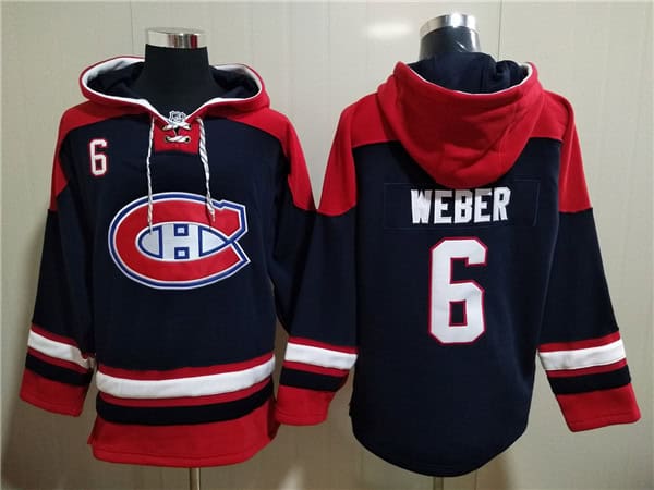 Montreal Canadiens #6 Shea Weber Navy Red Lace-Up Pullover Hoodie