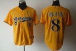 Brewers #8 Ryan Braun Yellow Cerveceros Cool Base Stitched Jersey