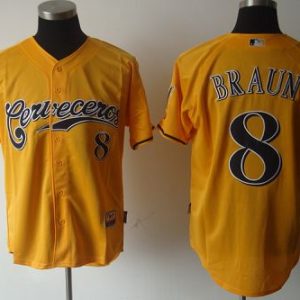 Brewers #8 Ryan Braun Yellow Cerveceros Cool Base Stitched Jersey