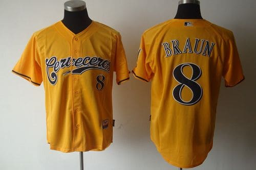 Brewers #8 Ryan Braun Yellow Cerveceros Cool Base Stitched Jersey