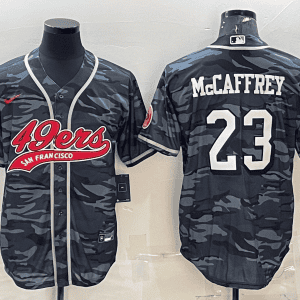 San Francisco 49ers #23 Christian McCaffrey Grey Camo With Patch Cool Base Stitched Baseball Jersey