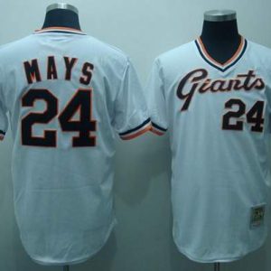 Mitchell And Ness Giants #24 Willie Mays Stitched White Throwback Jersey