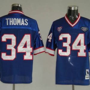 Mitchell Ness Bills #34 Custom Thurman Thomas Blue 35th Anniversary Patch Stitched Throwback Jersey
