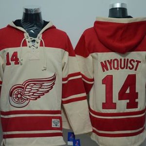 Red Wings #14 Gustav Nyquist Cream Sawyer Hooded Sweatshirt Stitched Jersey