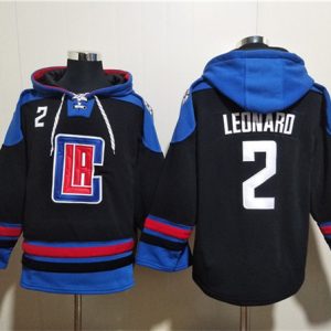 Los Angeles Clippers #2 Kawhi Leonard Black Blue Lace-Up Pullover Hoodie
