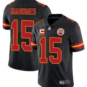Kansas City Chiefs #15 Patrick Mahomes Black With C Patch Limited Stitched Jersey