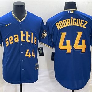 Seattle Mariners #44 Julio Rodriguez Royal 2023 City Connect Cool Base With Patch Stitched Jersey