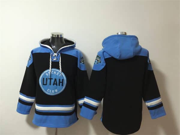 Utah Club Blank Black Blue Ageless Must-Have Lace-Up Pullover Hoodie