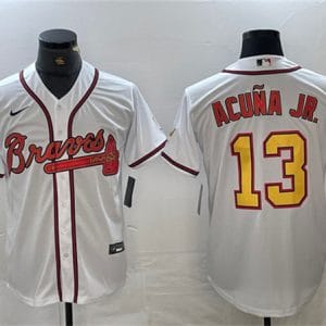 Atlanta Braves #13 Ronald Acuna Jr. White Gold World Series Champions Cool Base Stitched Jersey