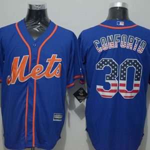 Mets #30 Michael Conforto Blue USA Flag Fashion Stitched Jersey