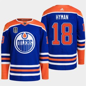Edmonton Oilers #18 Zach Hyman Royal 2024 Stanley Cup Final Patch Stitched Jersey