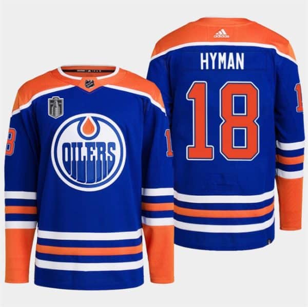 Edmonton Oilers #18 Zach Hyman Royal 2024 Stanley Cup Final Patch Stitched Jersey