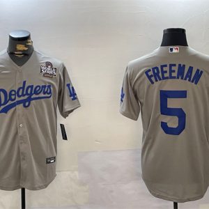 Los Angeles Dodgers #5 Freddie Freeman Gray 2024 World Series Cool Base Stitched Jersey
