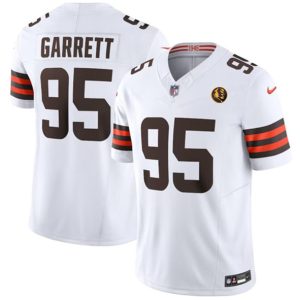 Cleveland Browns #95 Myles Garrett White 2023 F.U.S.E. With John Madden Patch Vapor Limited Stitched Jersey