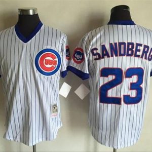 Mitchell And Ness Cubs #23 Ryne Sandberg White(Blue Strip) Throwback Stitched Jersey