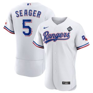 Texas Rangers #5 Corey Seager White 2023 World Series Flex Base Stitched Jersey