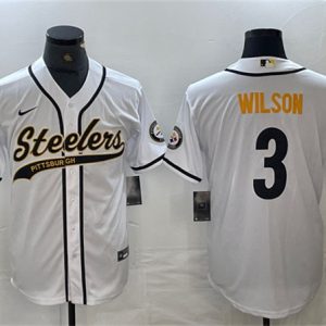 Pittsburgh Steelers #3 Russell Wilson White With Patch Cool Base Stitched Jersey