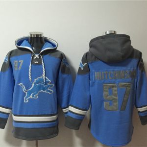 Detroit Lions #97 Aidan Hutchinson Blue Ageless Must-Have Lace-Up Pullover Hoodie